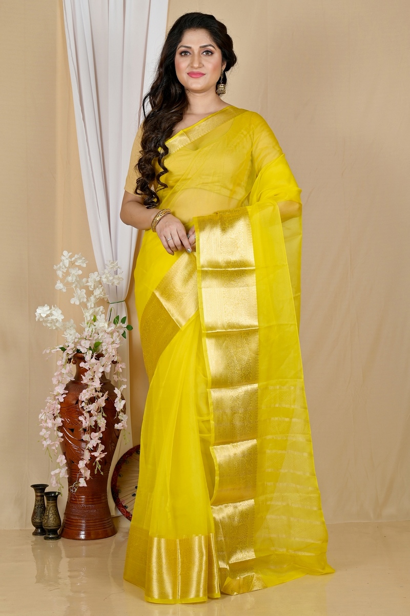 Yellow Blended Cotton Sikto Hand Loom Saree (2027)
