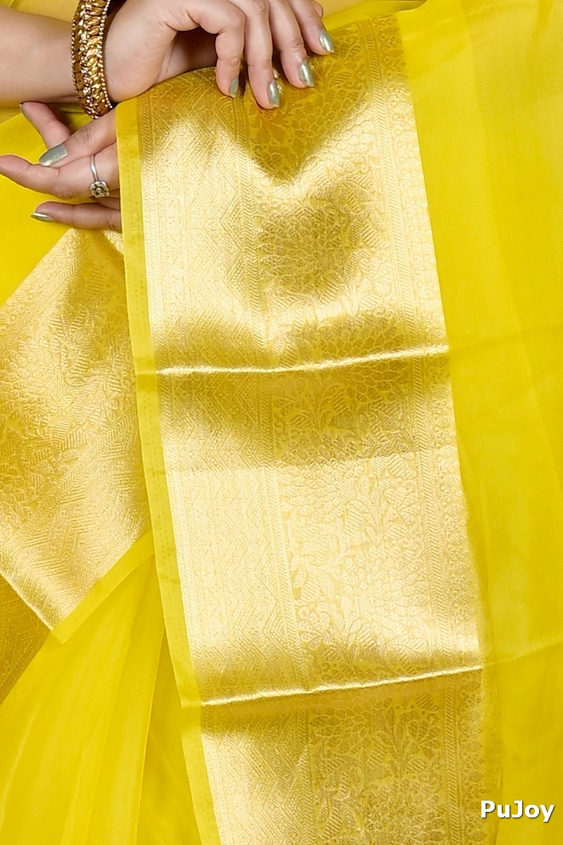 Yellow Blended Cotton Sikto Hand Loom Saree (2027)