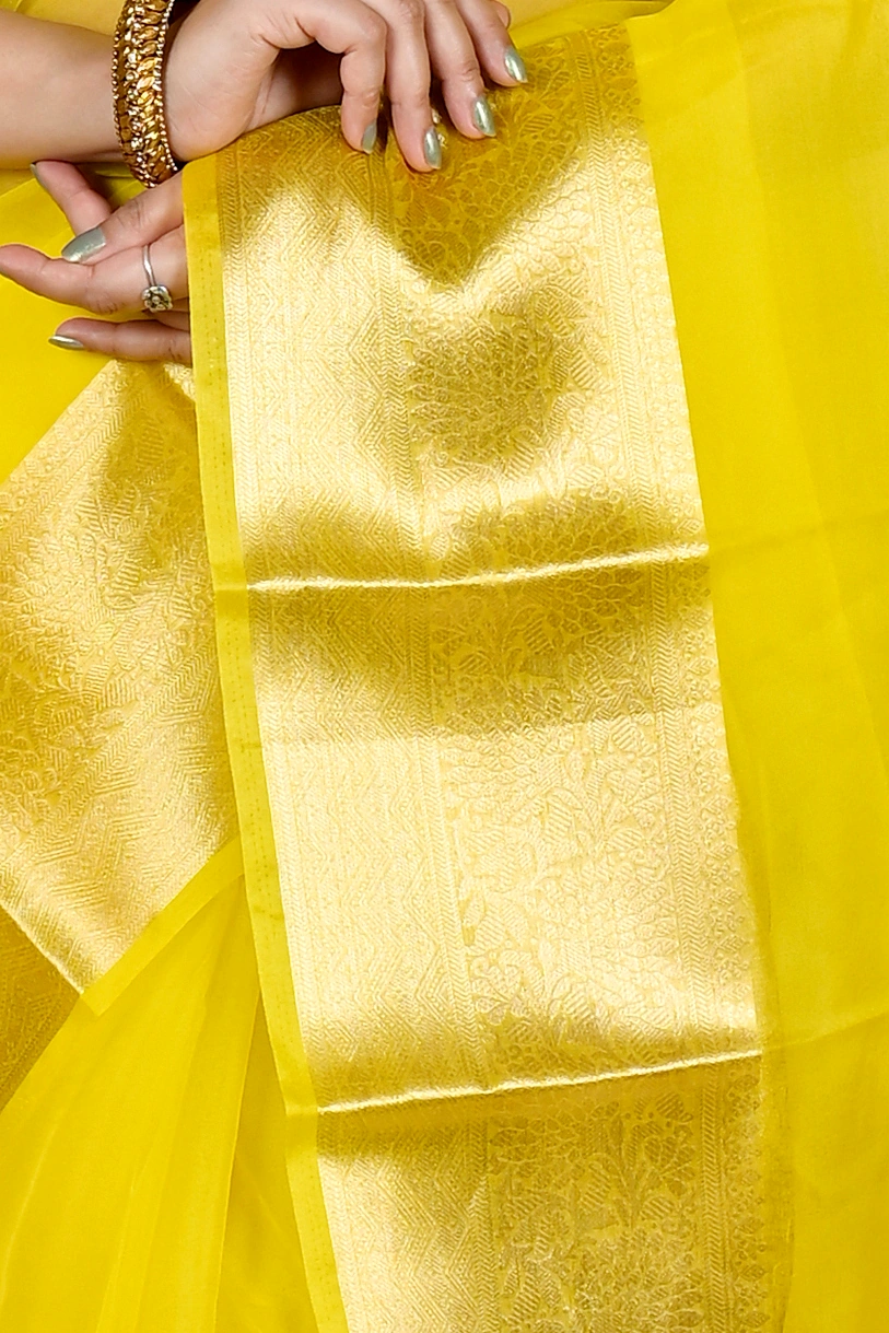 Yellow Blended Cotton Sikto Hand Loom Saree (2027)
