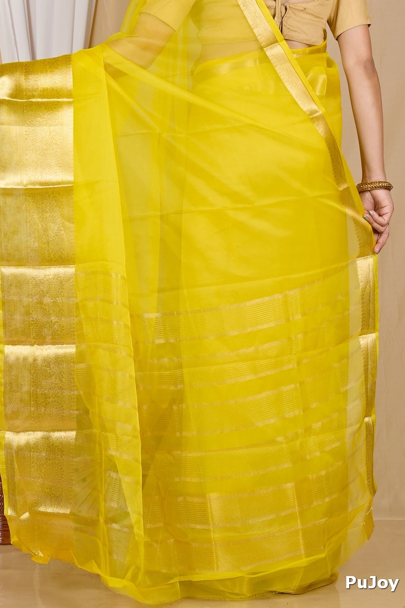 Yellow Blended Cotton Sikto Hand Loom Saree (2027)