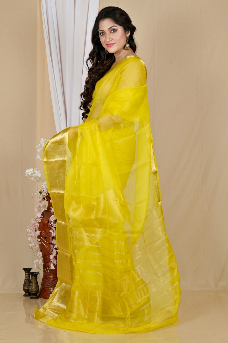 Yellow Blended Cotton Sikto Hand Loom Saree (2027)