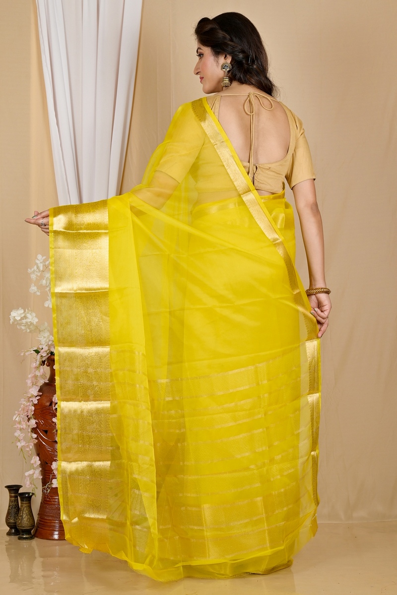 Yellow Blended Cotton Sikto Hand Loom Saree (2027)