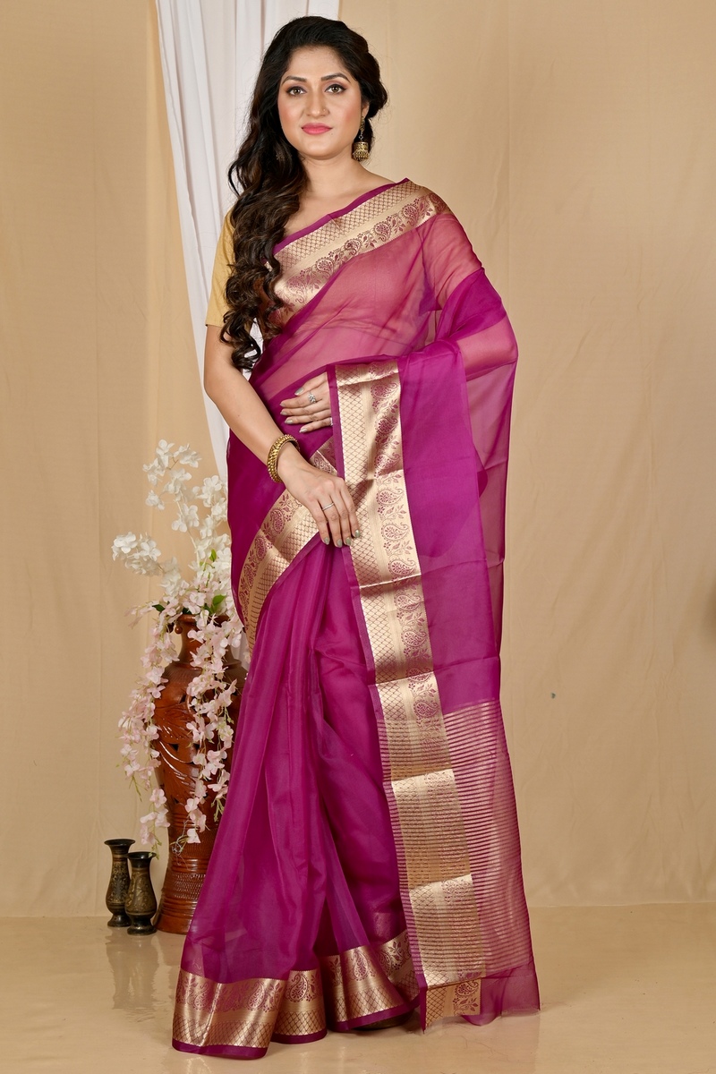 Purple Blended Cotton Sikto Hand Loom Saree (2028)