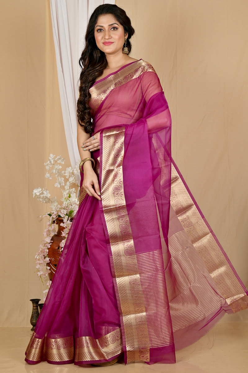 Purple Blended Cotton Sikto Hand Loom Saree (2028)