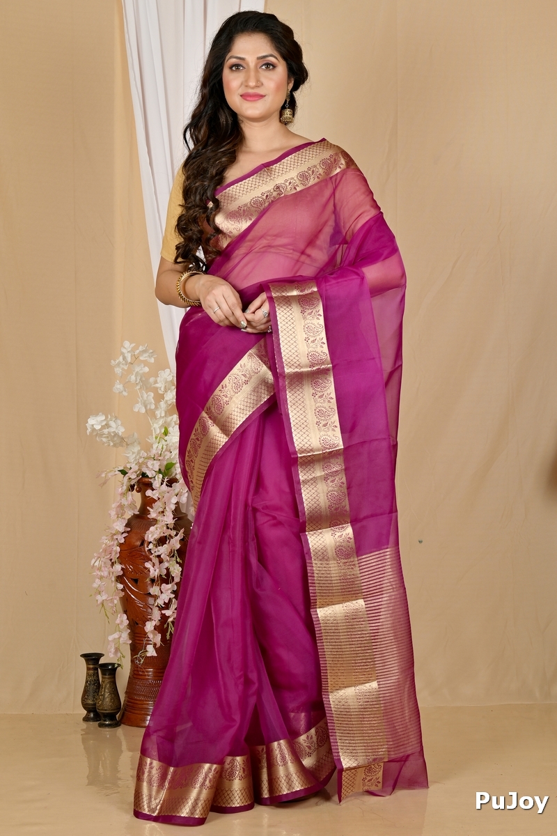 Purple Blended Cotton Sikto Hand Loom Saree (2028)