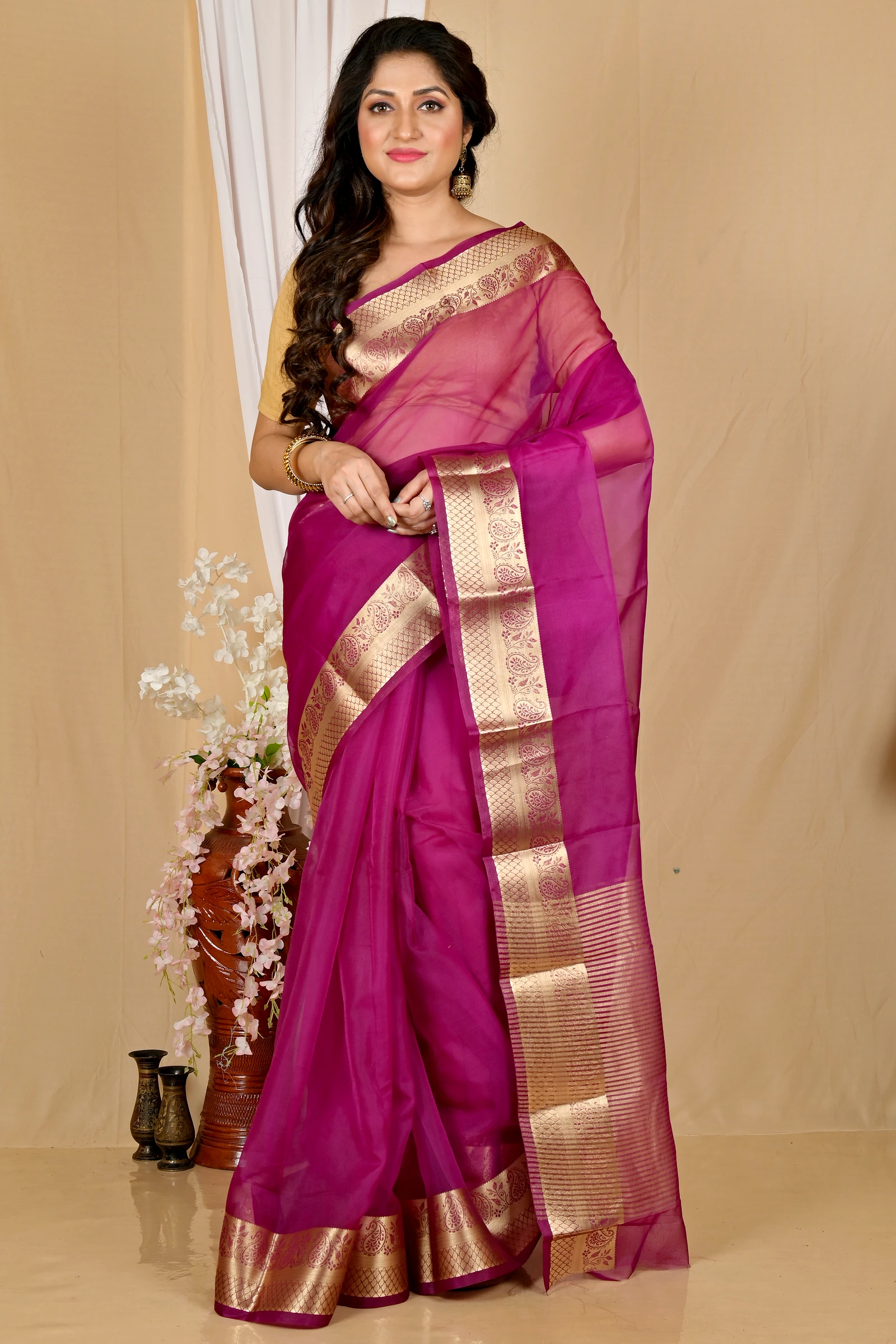 Purple Blended Cotton Sikto Hand Loom Saree (2028)