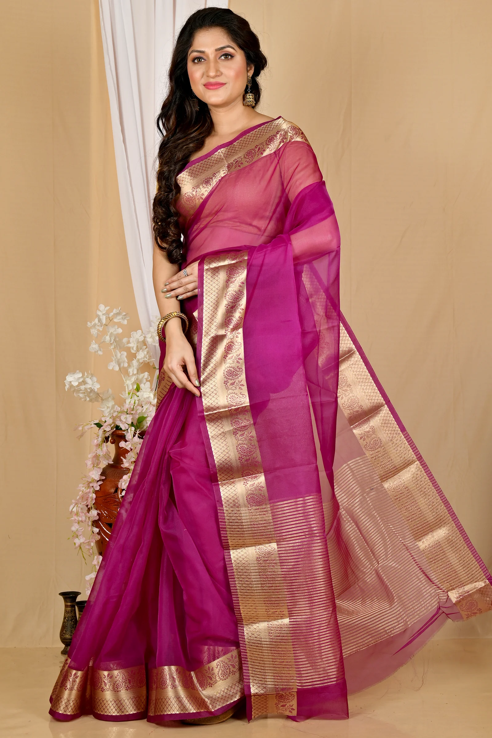 Purple Blended Cotton Sikto Hand Loom Saree (2028)