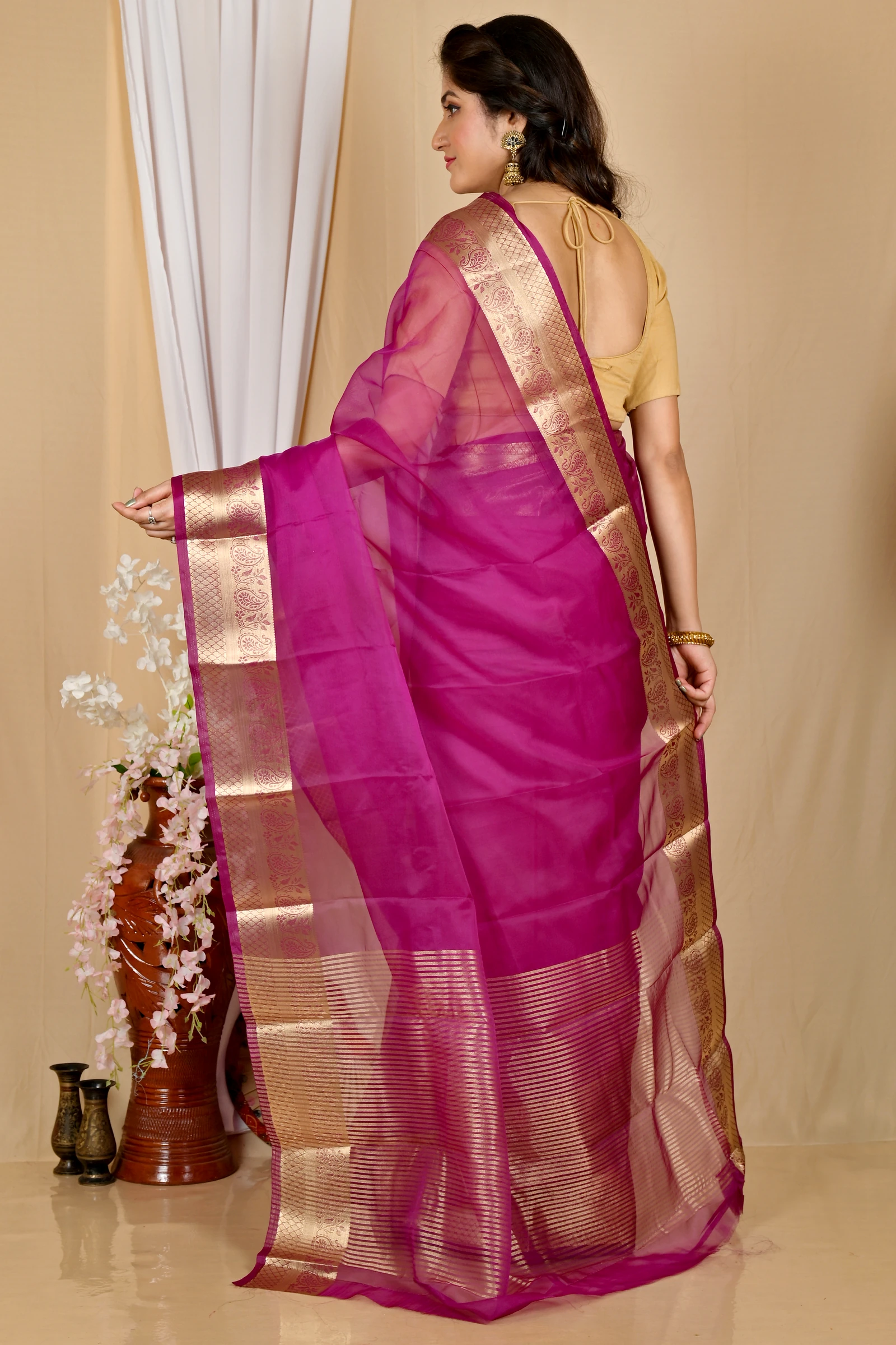 Purple Blended Cotton Sikto Hand Loom Saree (2028)