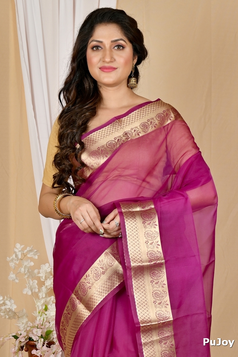 Purple Blended Cotton Sikto Hand Loom Saree (2028)