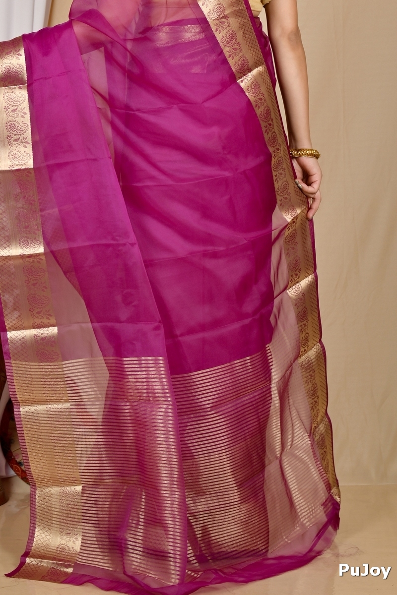 Purple Blended Cotton Sikto Hand Loom Saree (2028)