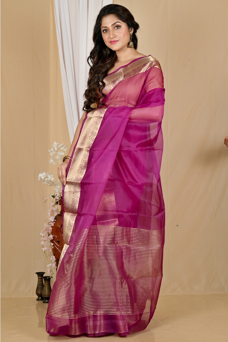 Purple Blended Cotton Sikto Hand Loom Saree (2028)