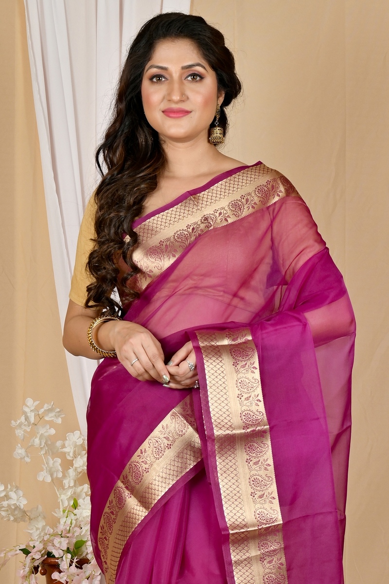 Purple Blended Cotton Sikto Hand Loom Saree (2028)