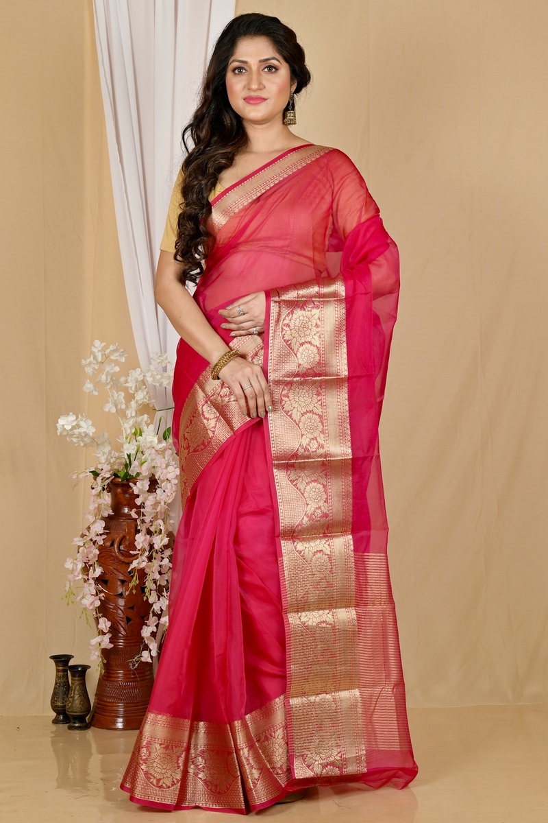 Dark Pink Blended Cotton Sikto Hand Loom Saree (2029)