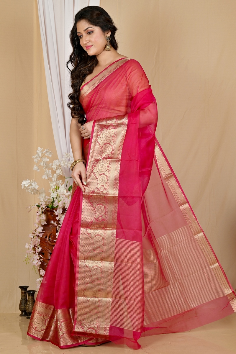 Dark Pink Blended Cotton Sikto Hand Loom Saree (2029)