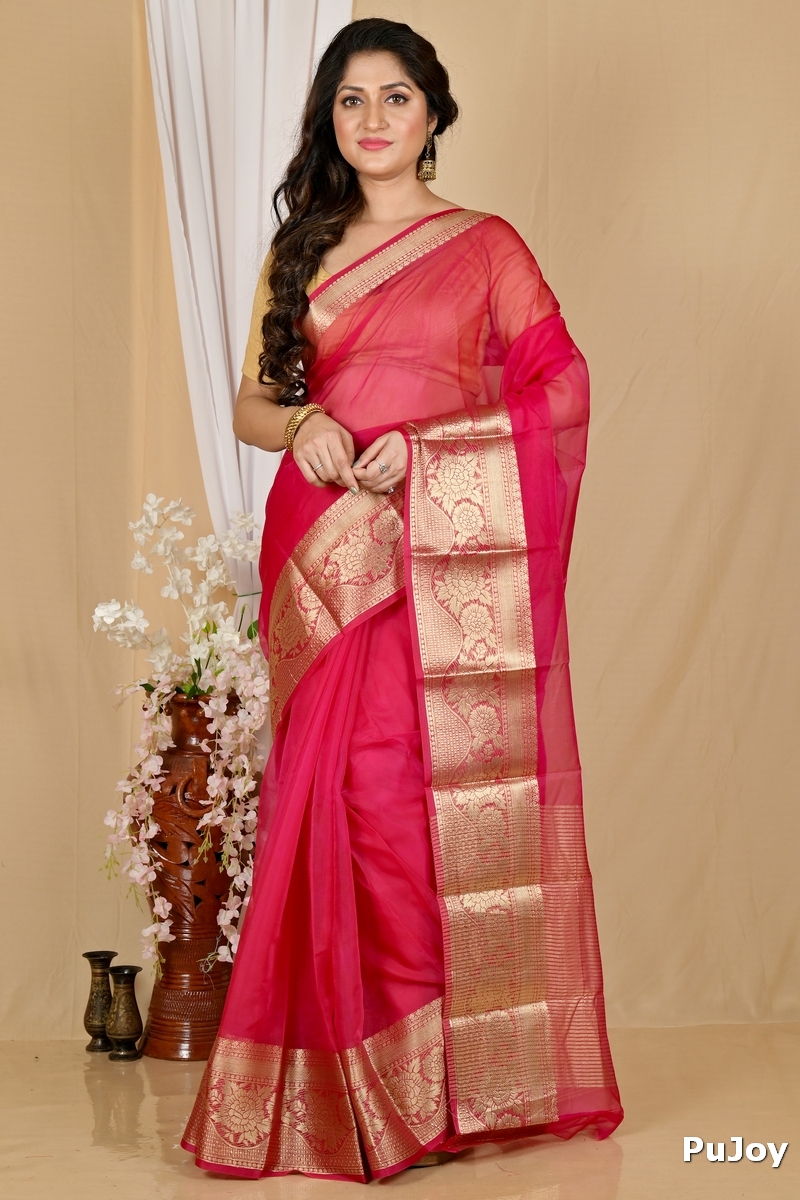 Dark Pink Blended Cotton Sikto Hand Loom Saree (2029)
