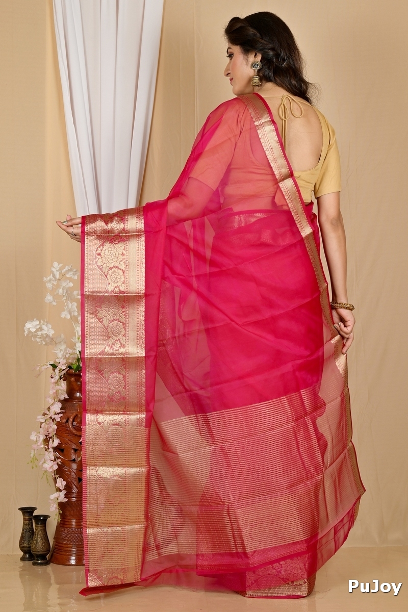 Dark Pink Blended Cotton Sikto Hand Loom Saree (2029)