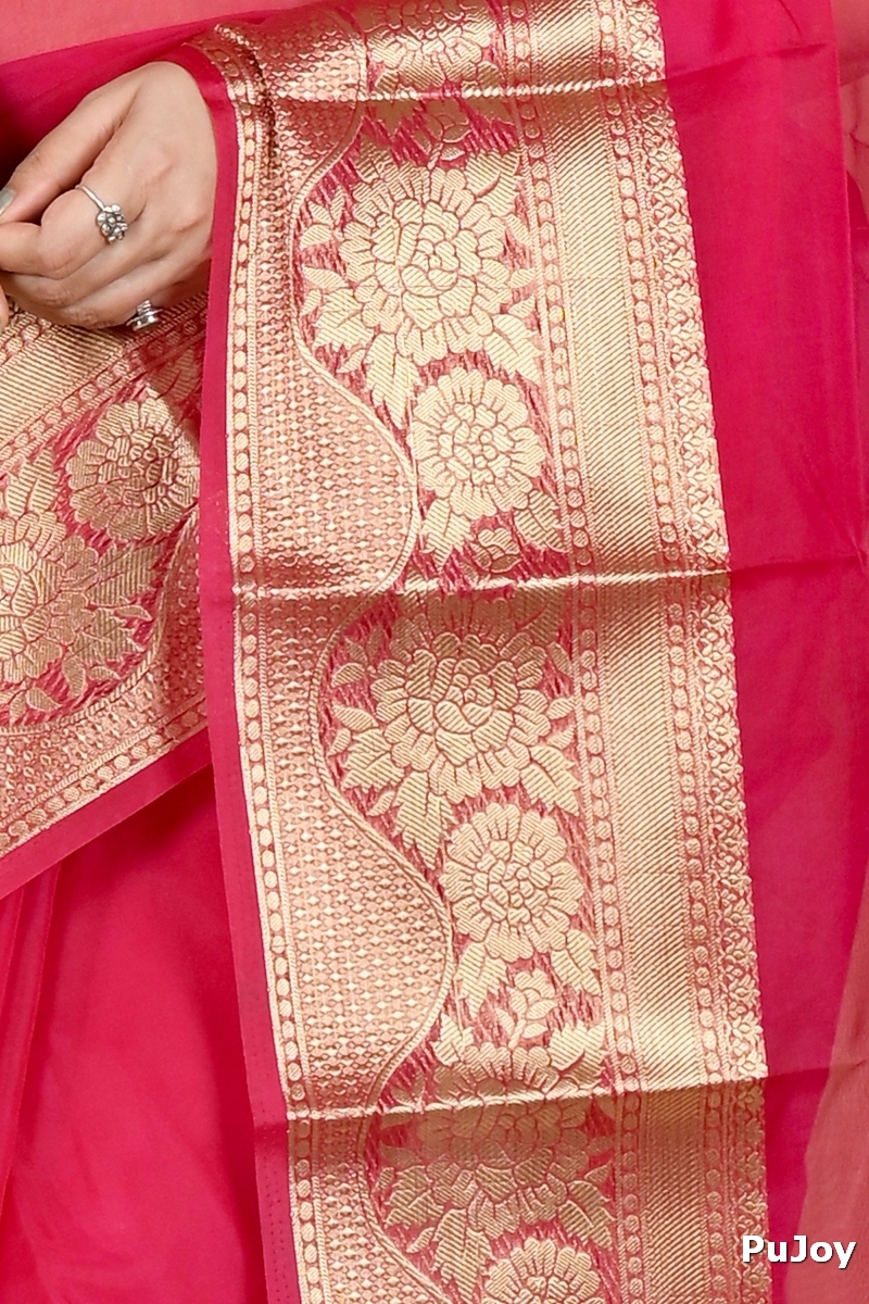 Dark Pink Blended Cotton Sikto Hand Loom Saree (2029)