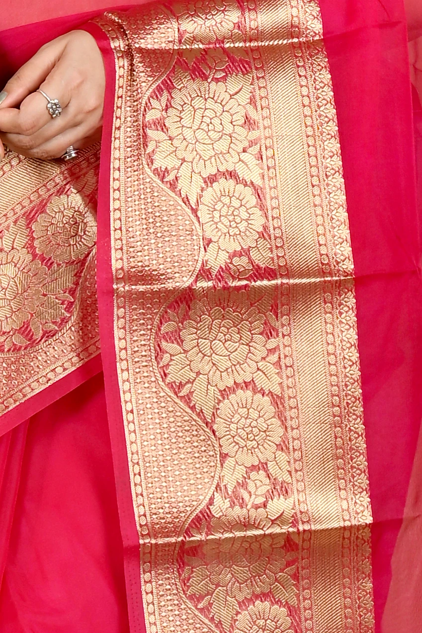 Dark Pink Blended Cotton Sikto Hand Loom Saree (2029)
