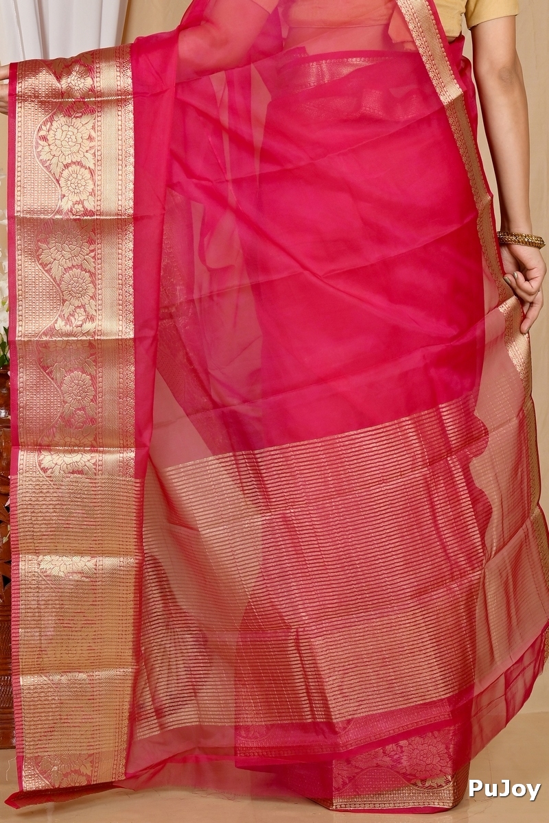 Dark Pink Blended Cotton Sikto Hand Loom Saree (2029)