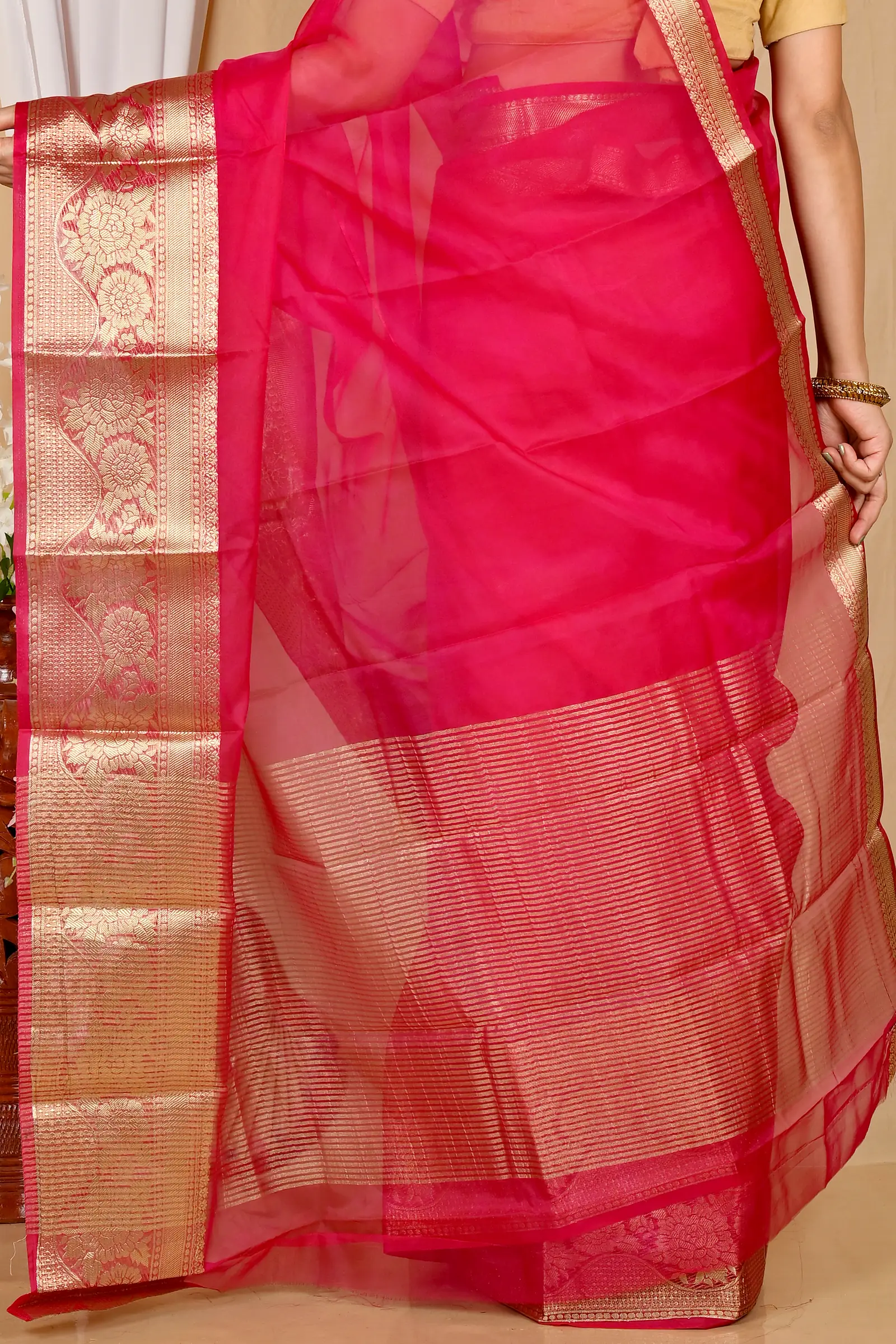 Dark Pink Blended Cotton Sikto Hand Loom Saree (2029)