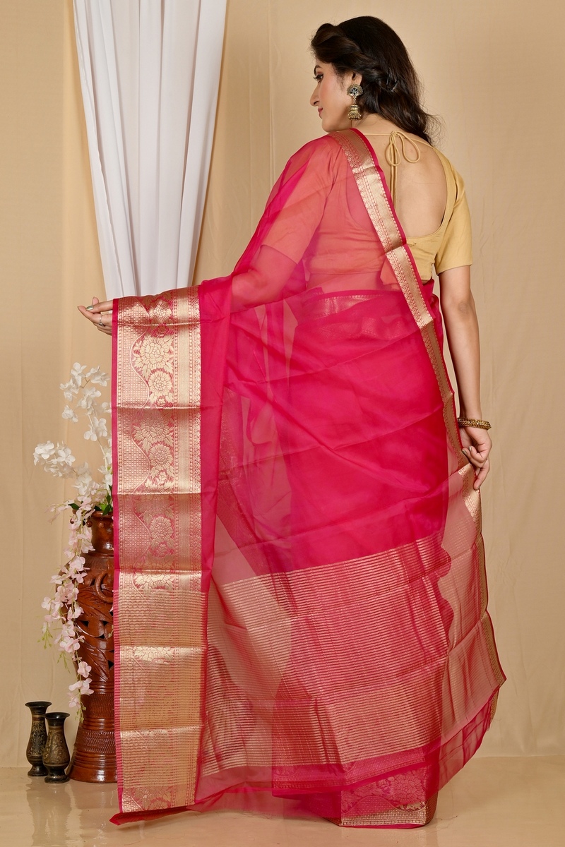 Dark Pink Blended Cotton Sikto Hand Loom Saree (2029)