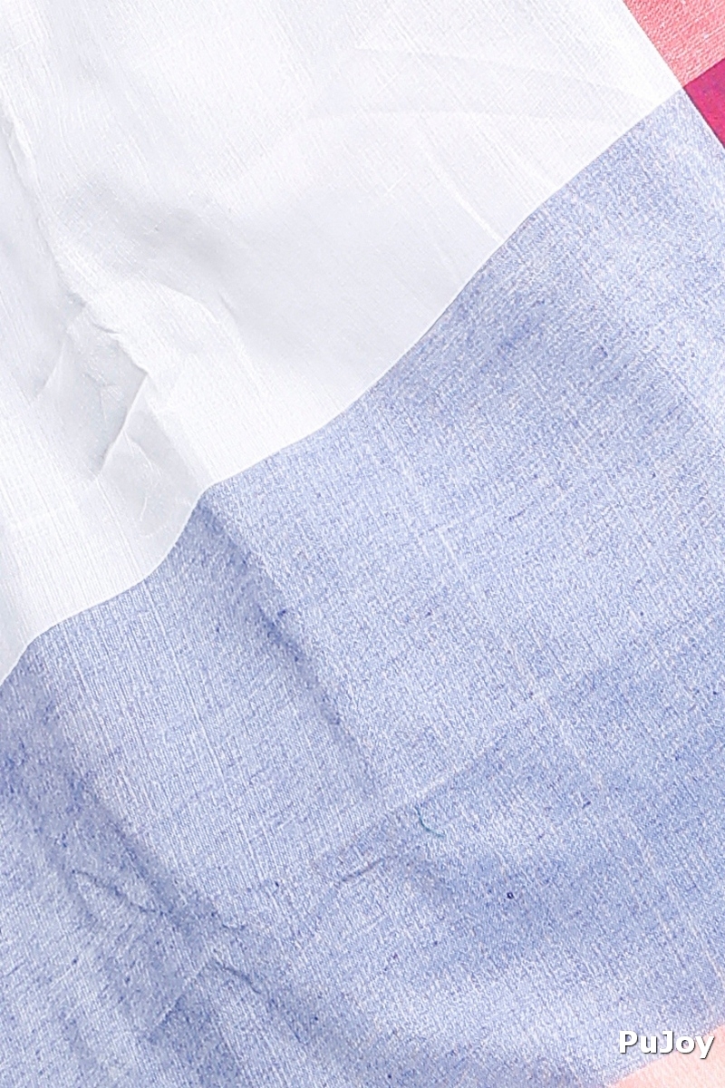 White Blue Pure Cotton Kousiki Hand Loom Saree (203)