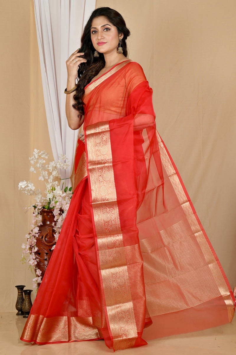 Red Blended Cotton Sikto Hand Loom Saree (2030)