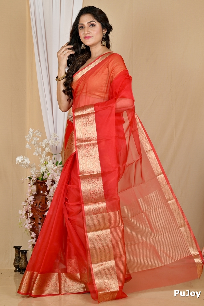 Red Blended Cotton Sikto Hand Loom Saree (2030)