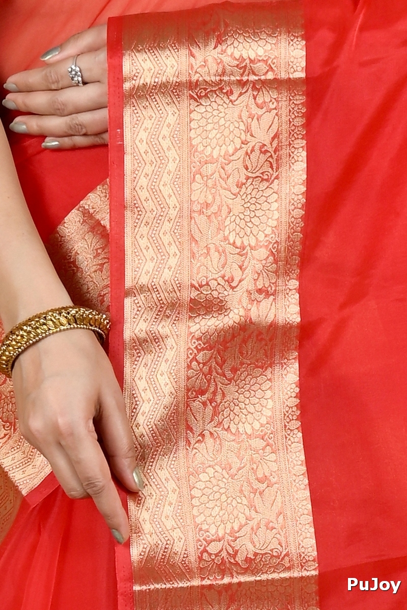Red Blended Cotton Sikto Hand Loom Saree (2030)