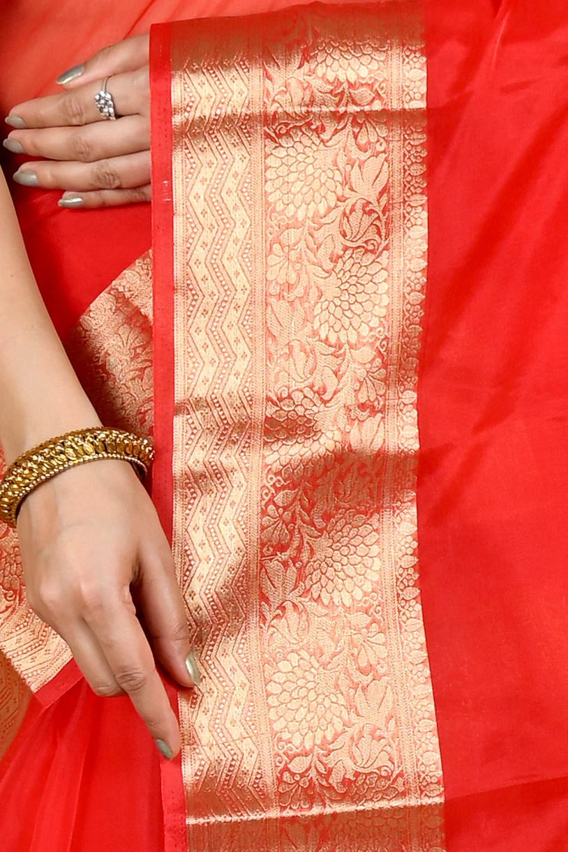 Red Blended Cotton Sikto Hand Loom Saree (2030)