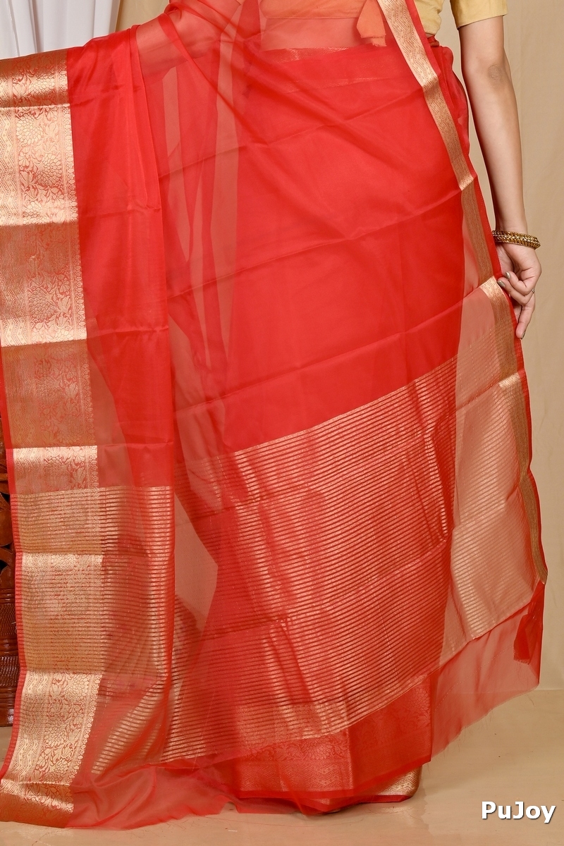 Red Blended Cotton Sikto Hand Loom Saree (2030)