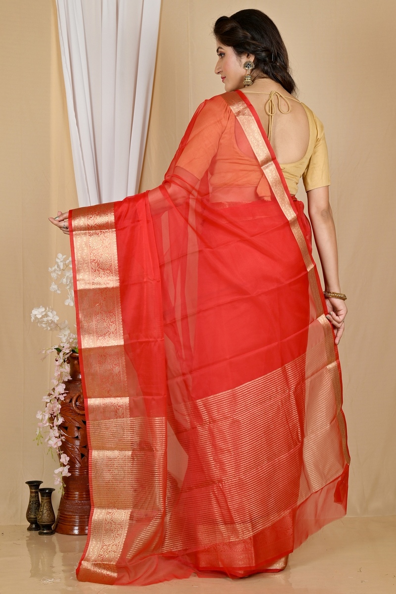 Red Blended Cotton Sikto Hand Loom Saree (2030)