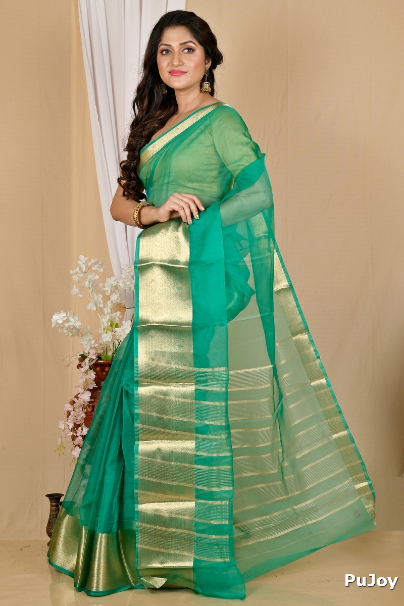 Green Blended Cotton Sikto Hand Loom Saree (2031)