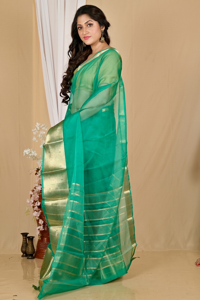 Green Blended Cotton Sikto Hand Loom Saree (2031)