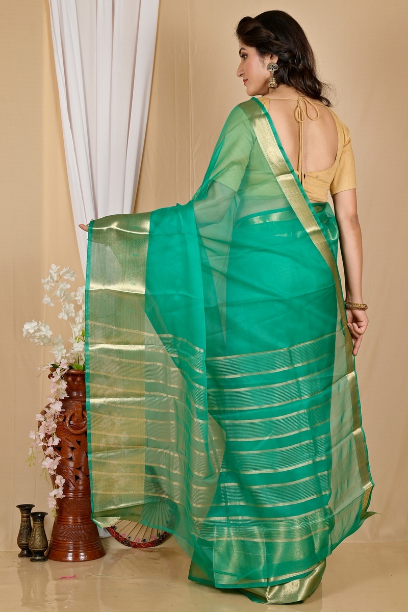 Green Blended Cotton Sikto Hand Loom Saree (2031)