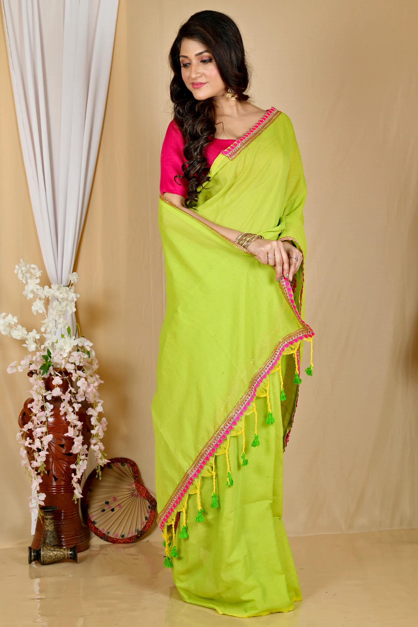 Green Pure Cotton Thanli Hand Loom Saree (2032)