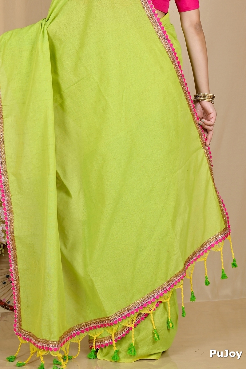 Green Pure Cotton Thanli Hand Loom Saree (2032)