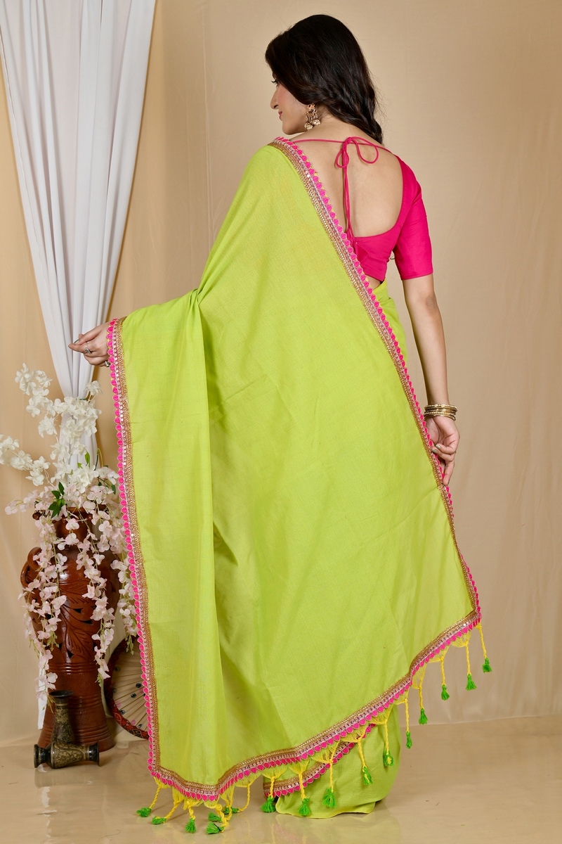 Green Pure Cotton Thanli Hand Loom Saree (2032)