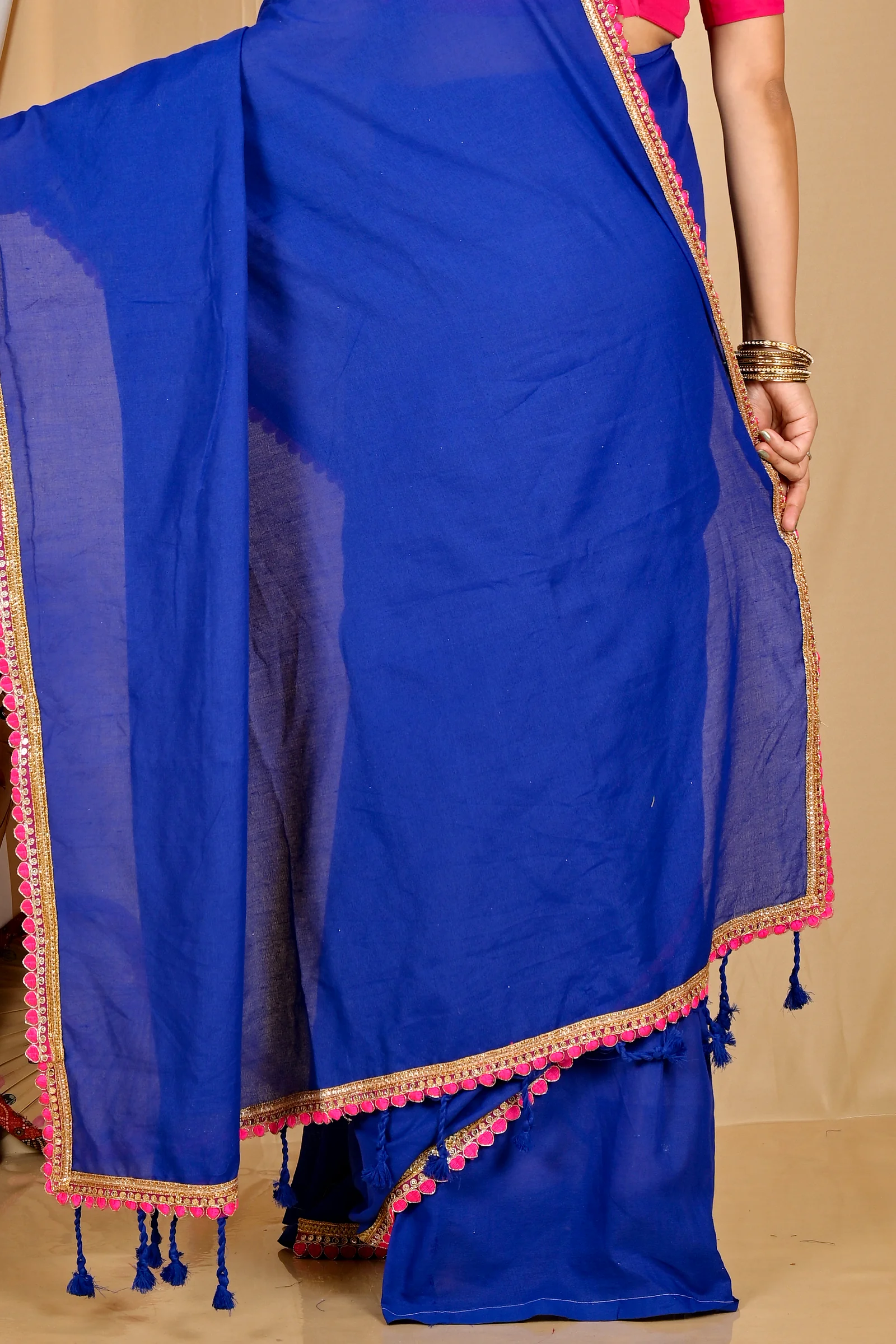 Dark Blue Pure Cotton Thanli Hand Loom Saree (2035)