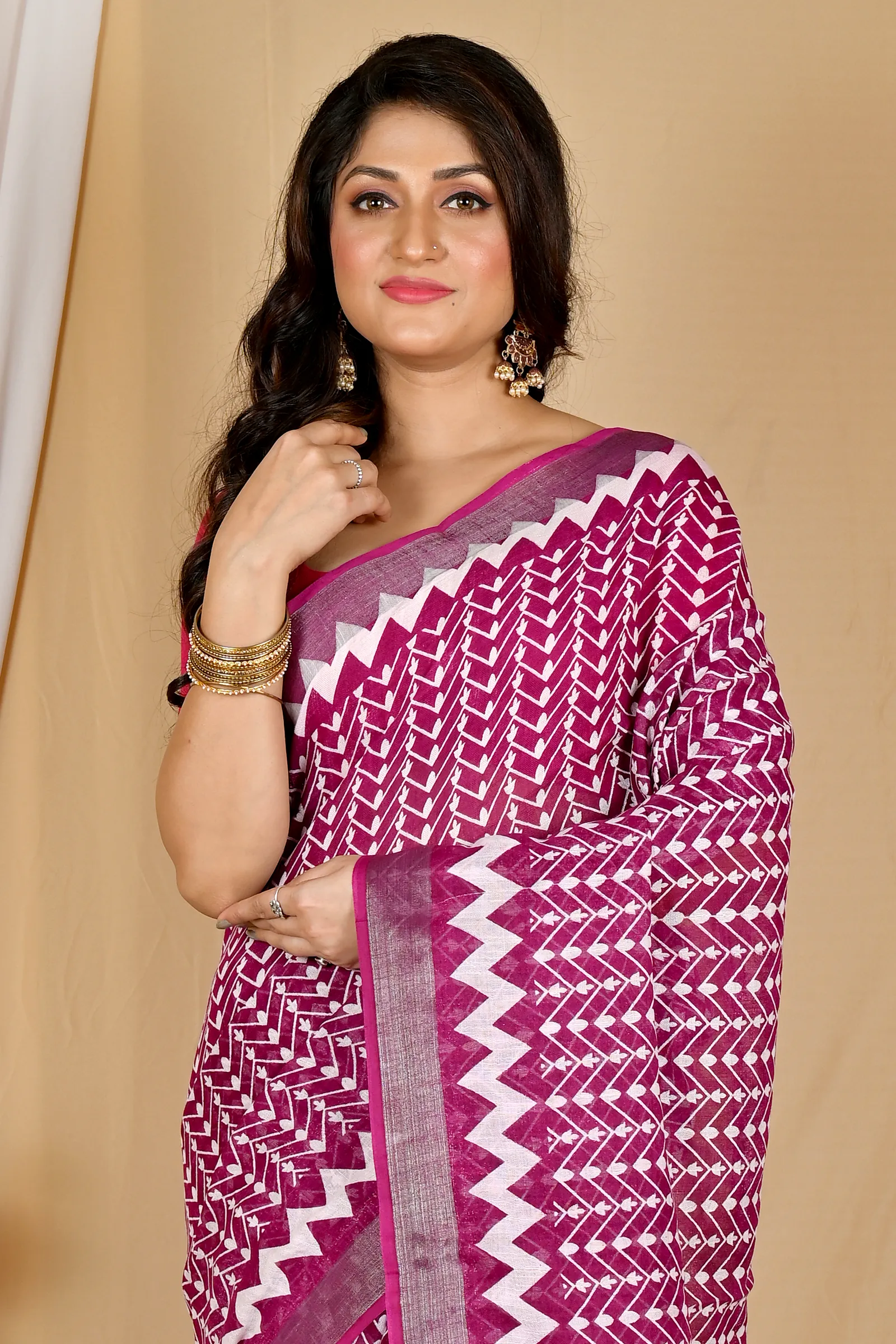 Purple Cotton Sebai Batik Print Saree (2036)