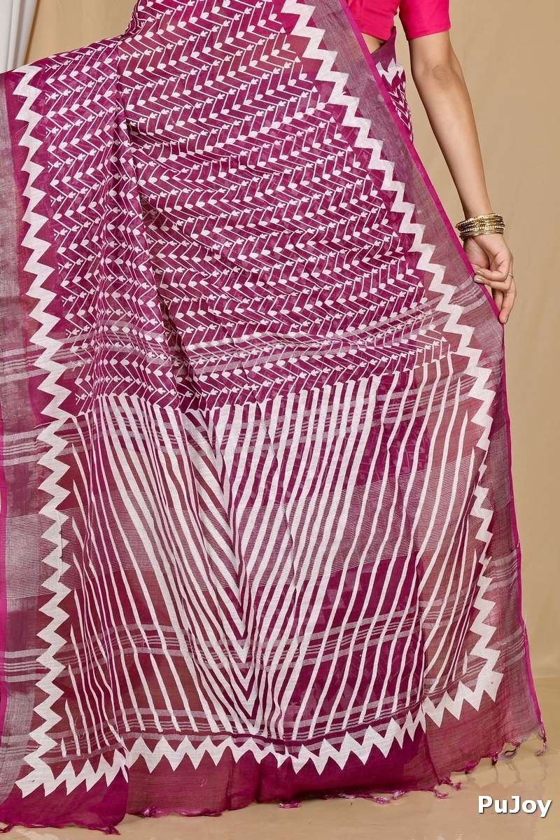 Purple Cotton Sebai Batik Print Saree (2036)