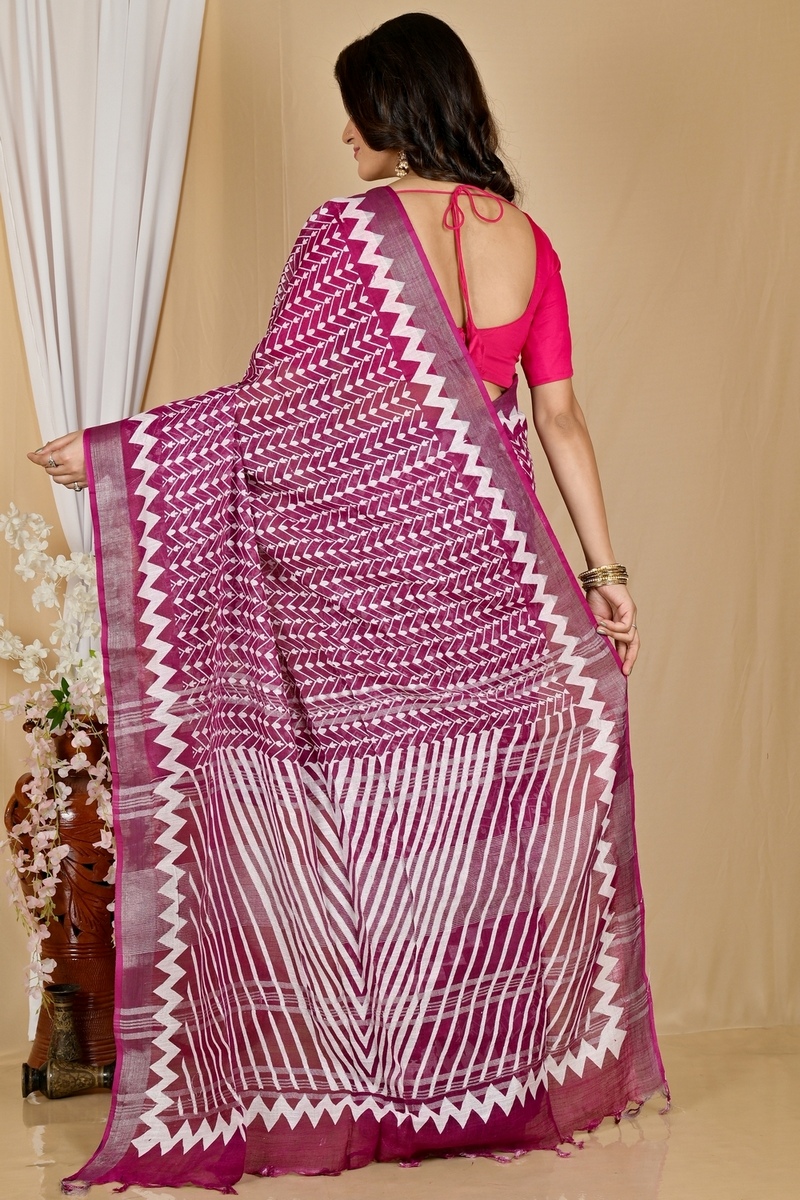 Purple Cotton Sebai Batik Print Saree (2036)