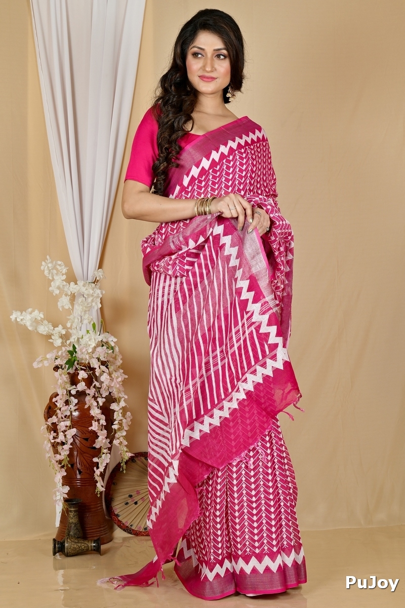 Light Purple Cotton Sebai Batik Print Saree (2037)