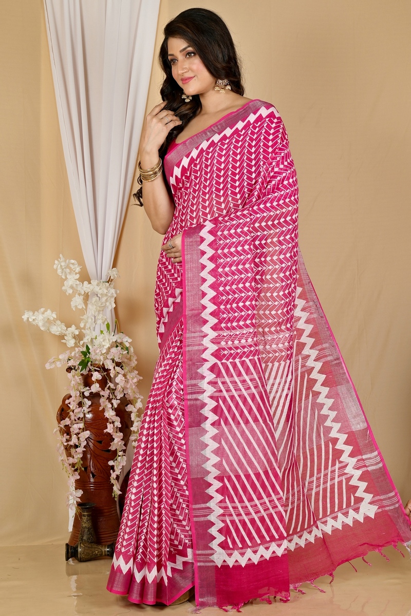 Light Purple Cotton Sebai Batik Print Saree (2037)