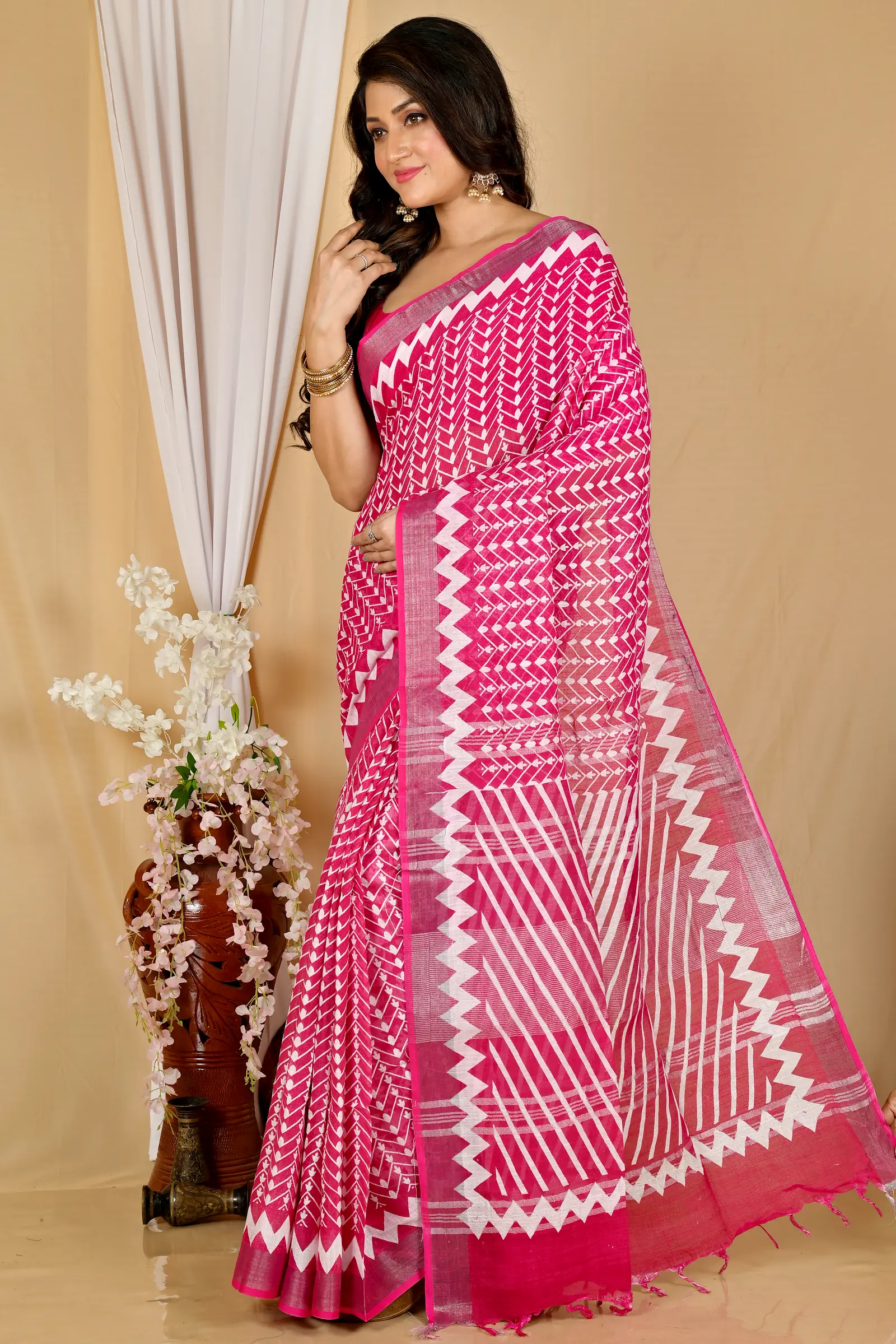 Light Purple Cotton Sebai Batik Print Saree (2037)