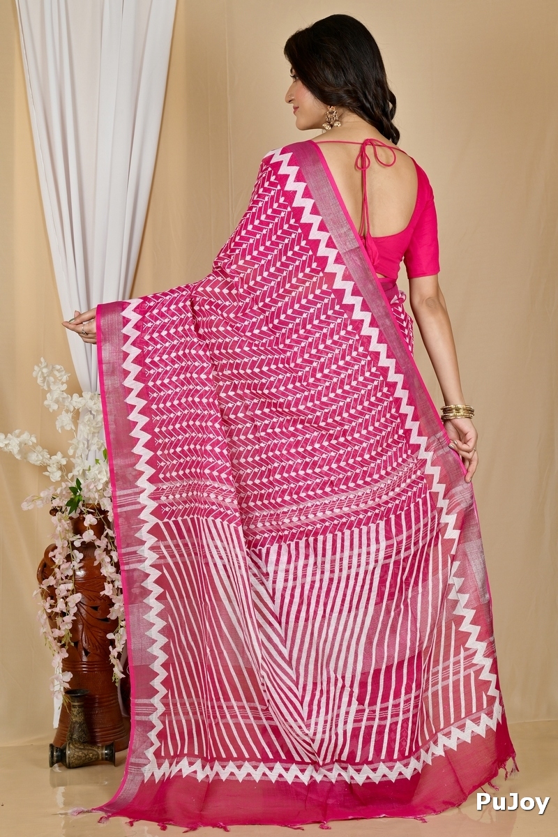 Light Purple Cotton Sebai Batik Print Saree (2037)