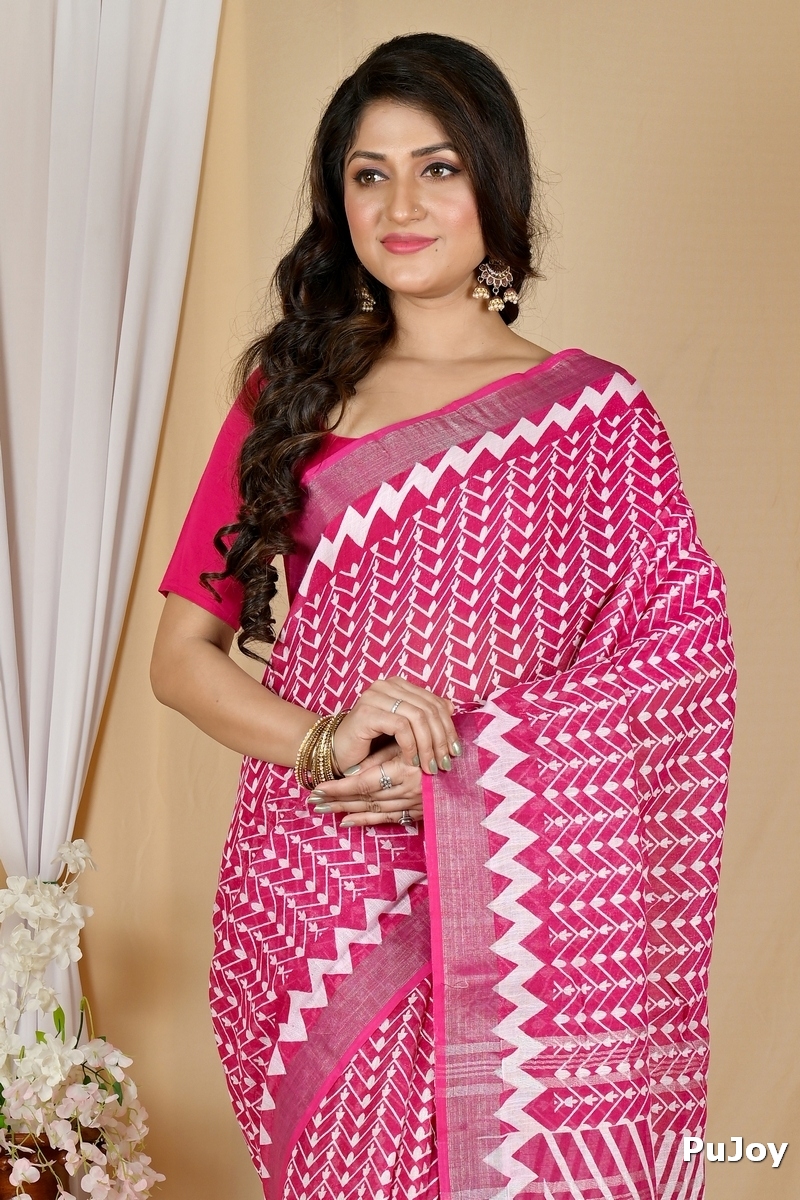 Light Purple Cotton Sebai Batik Print Saree (2037)