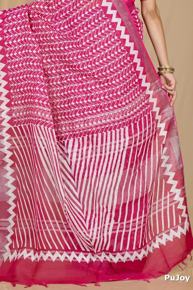 Light Purple Cotton Sebai Batik Print Saree (2037)