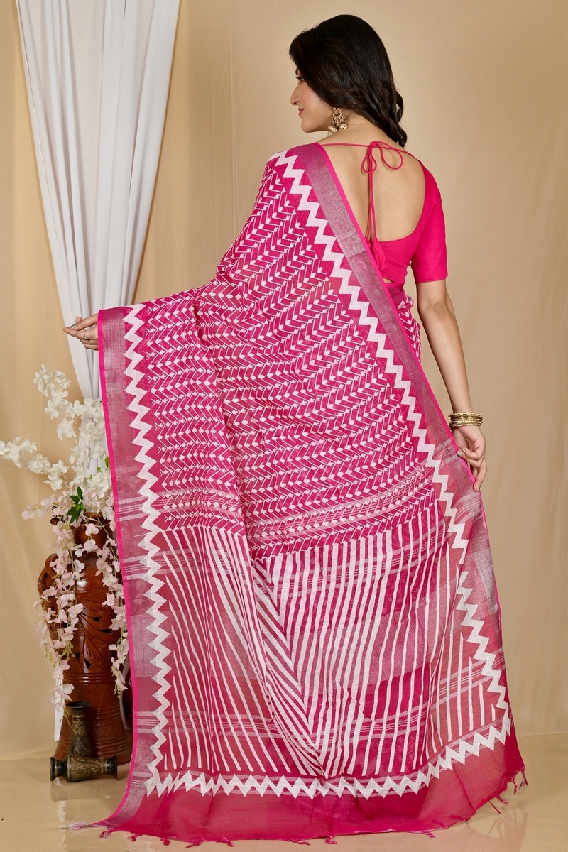 Light Purple Cotton Sebai Batik Print Saree (2037)