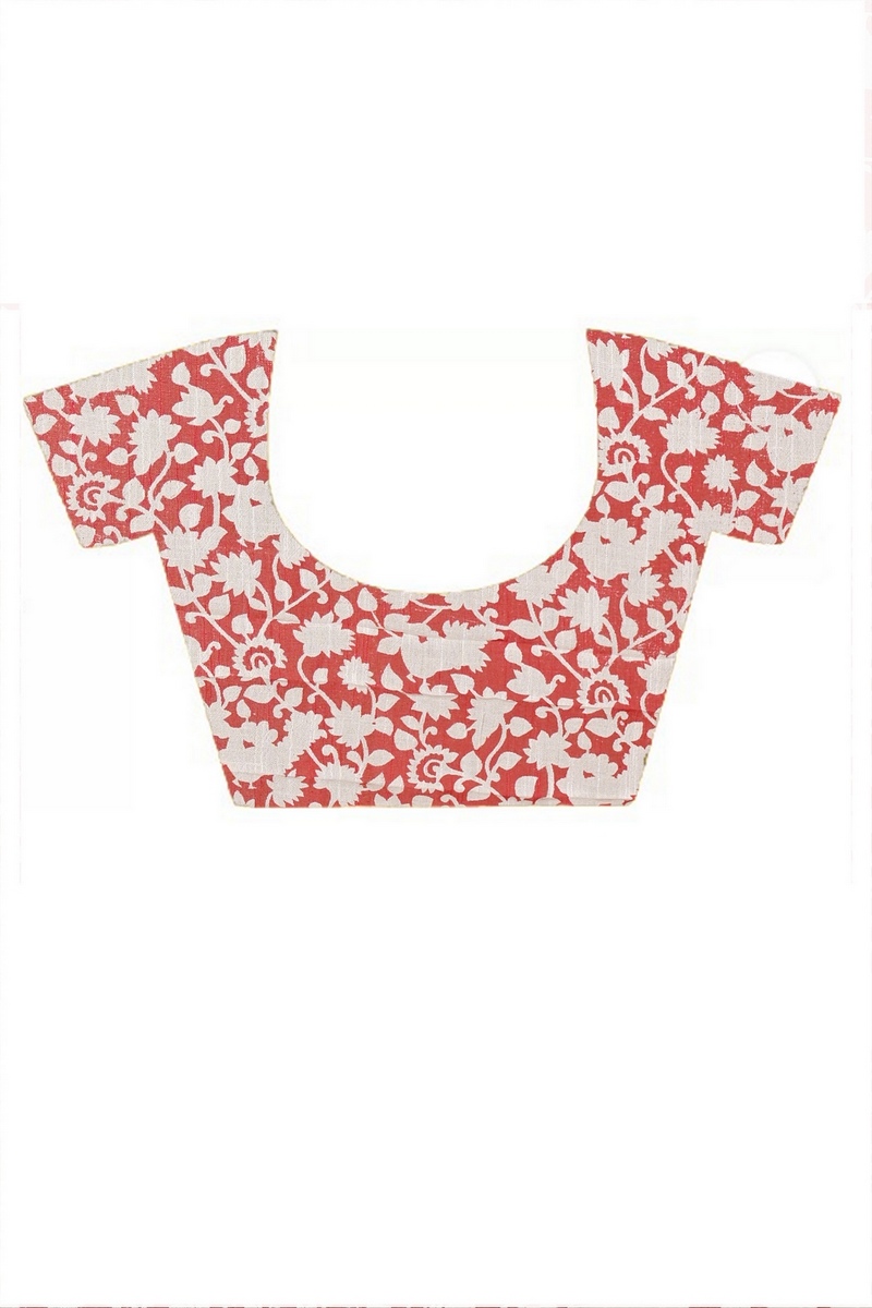 Red Cotton Sebai Batik Print Saree (2038)